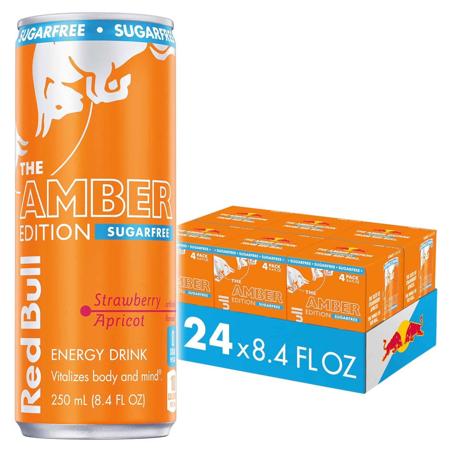 image:imageRed Bull Amber Edition Sugar Free Energy Drink Strawberry Apricot with 114mg Caffeine plus Taurine amp B Vitamins 12 Fl Oz 6 Packs of 4 Cans Pack of 24SugarFree StrawberryApricot