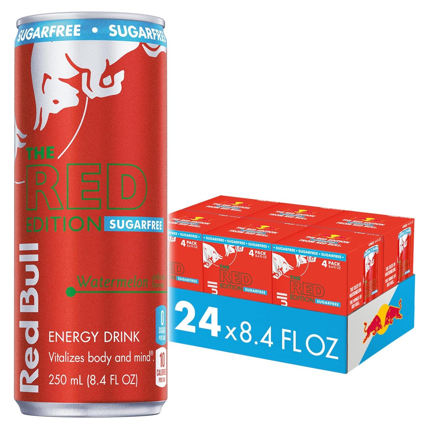 image:imageRed Bull Amber Edition Sugar Free Energy Drink Strawberry Apricot with 114mg Caffeine plus Taurine amp B Vitamins 12 Fl Oz 6 Packs of 4 Cans Pack of 24SugarFree Watermelon