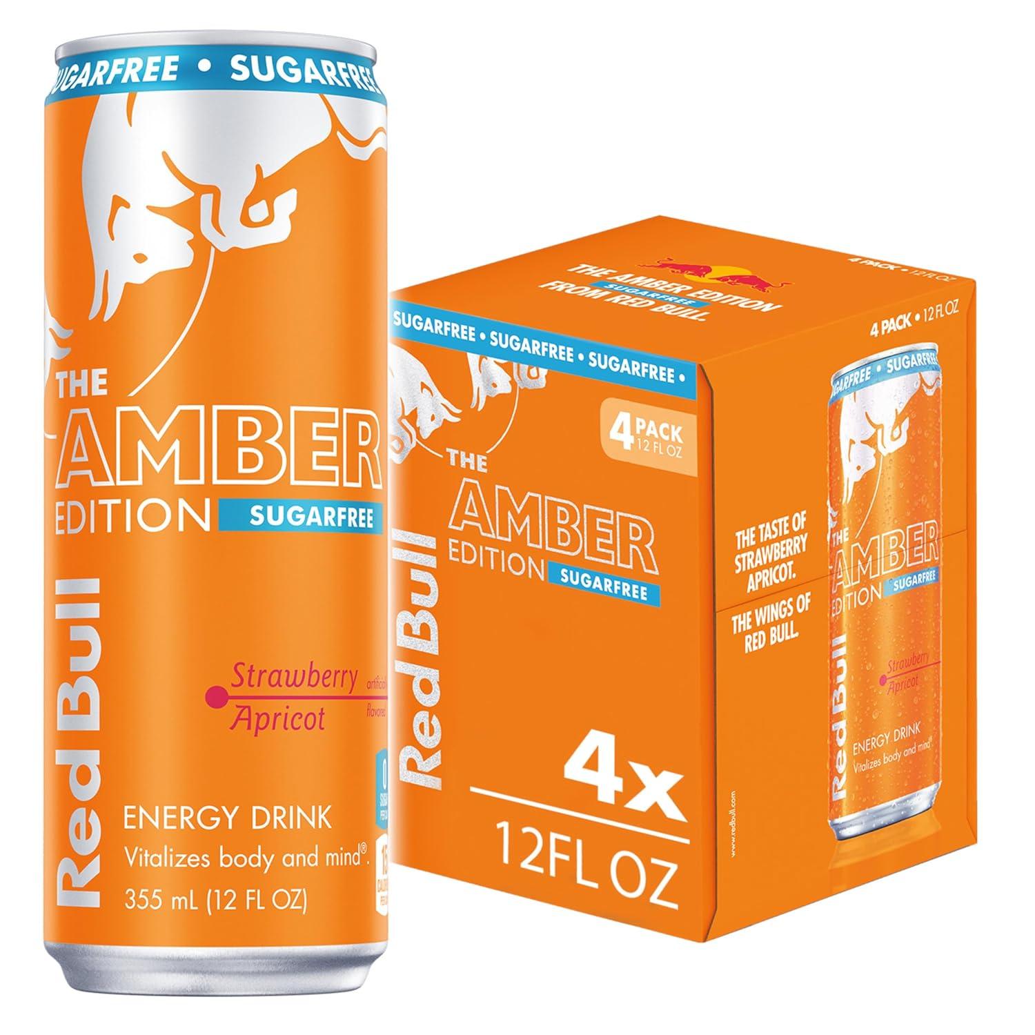 image:imageRed Bull Amber Edition Sugar Free Energy Drink Strawberry Apricot with 114mg Caffeine plus Taurine amp B Vitamins 12 Fl Oz 6 Packs of 4 Cans Pack of 24SugarFree StrawberryApricot