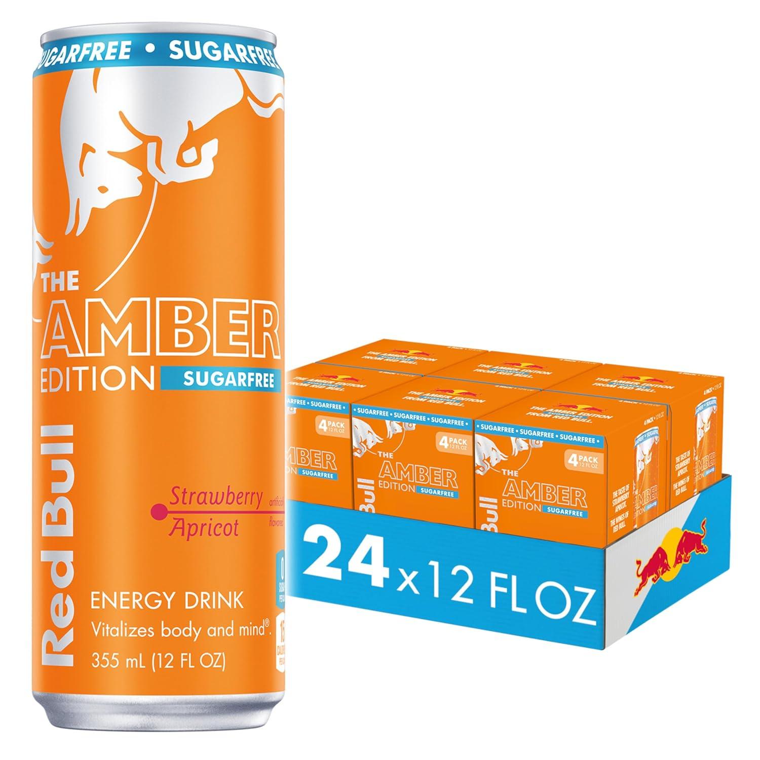 image:imageRed Bull Amber Edition Sugar Free Energy Drink Strawberry Apricot with 114mg Caffeine plus Taurine amp B Vitamins 12 Fl Oz 6 Packs of 4 Cans Pack of 24SugarFree StrawberryApricot