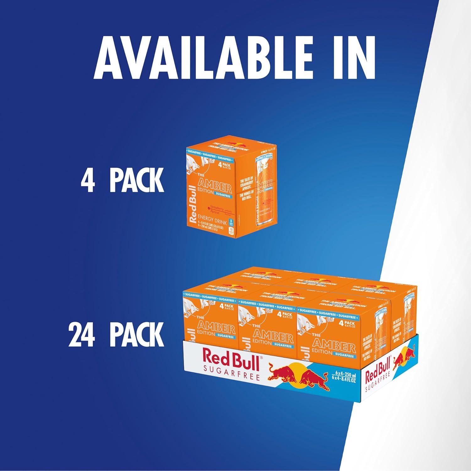 image:imageRed Bull Amber Edition Sugar Free Energy Drink Strawberry Apricot with 114mg Caffeine plus Taurine amp B Vitamins 12 Fl Oz 6 Packs of 4 Cans Pack of 24SugarFree StrawberryApricot
