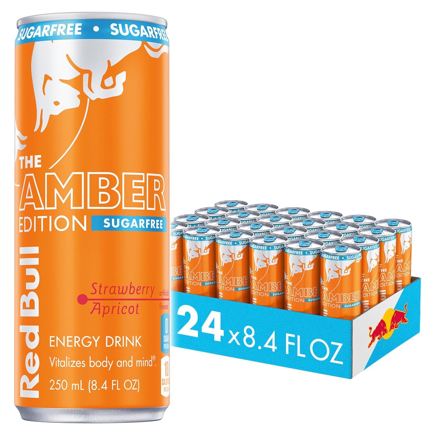 image:imageRed Bull Amber Edition Sugar Free Energy Drink Strawberry Apricot with 114mg Caffeine plus Taurine amp B Vitamins 12 Fl Oz 6 Packs of 4 Cans Pack of 24SugarFree StrawberryApricot