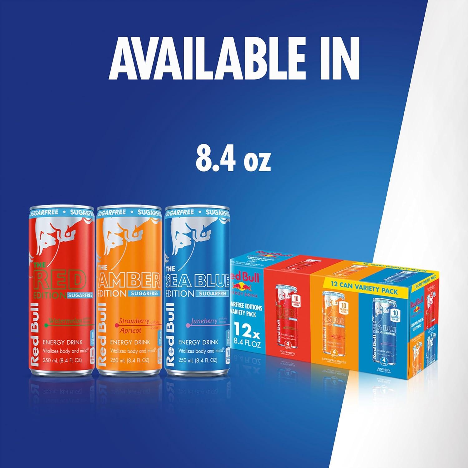 image:imageRed Bull Amber Edition Sugar Free Energy Drink Strawberry Apricot with 114mg Caffeine plus Taurine amp B Vitamins 12 Fl Oz 6 Packs of 4 Cans Pack of 24SugarFree Variety Pack