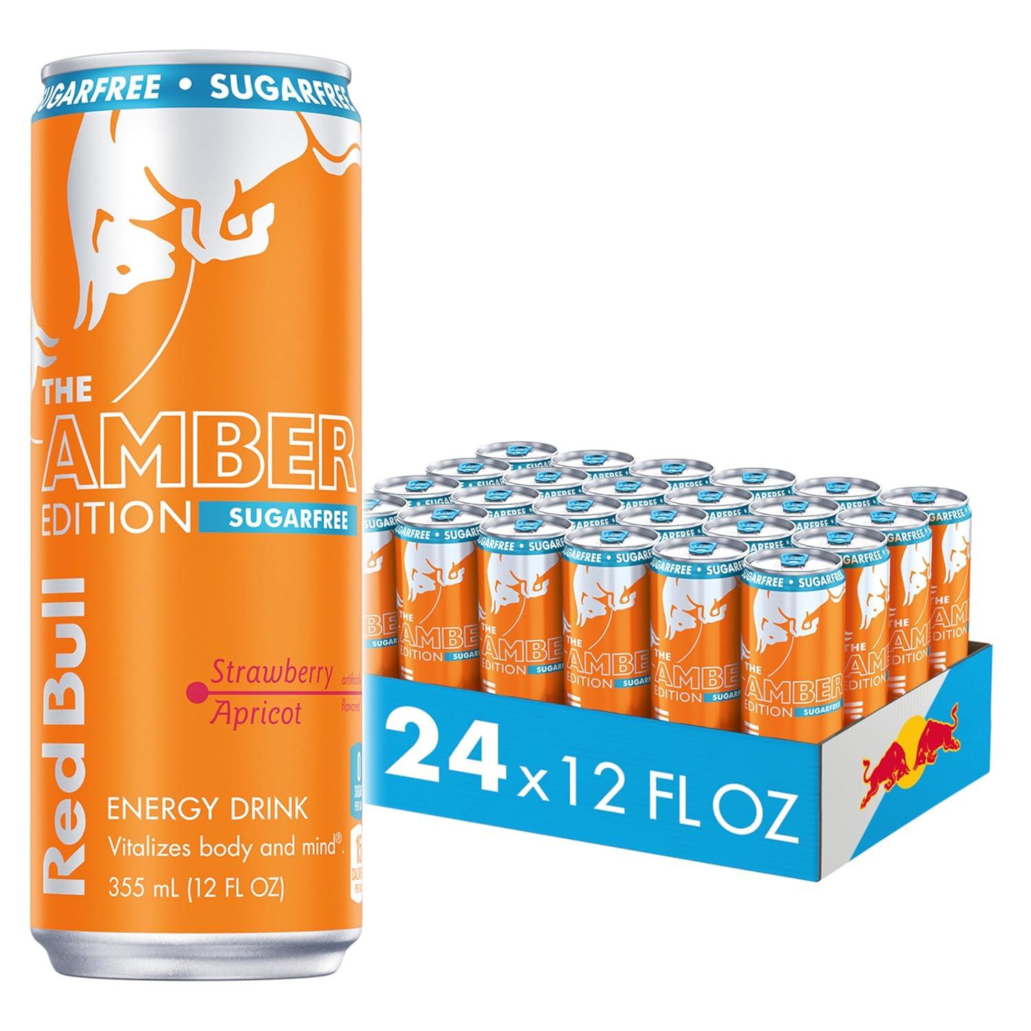 image:imageRed Bull Amber Edition Sugar Free Energy Drink Strawberry Apricot with 114mg Caffeine plus Taurine amp B Vitamins 12 Fl Oz 6 Packs of 4 Cans Pack of 24SugarFree StrawberryApricot