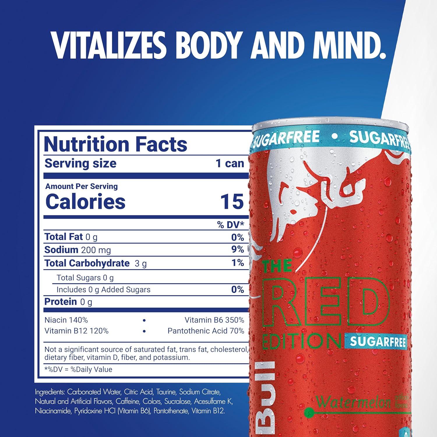 image:imageRed Bull Amber Edition Sugar Free Energy Drink Strawberry Apricot with 114mg Caffeine plus Taurine amp B Vitamins 12 Fl Oz 6 Packs of 4 Cans Pack of 24SugarFree Watermelon