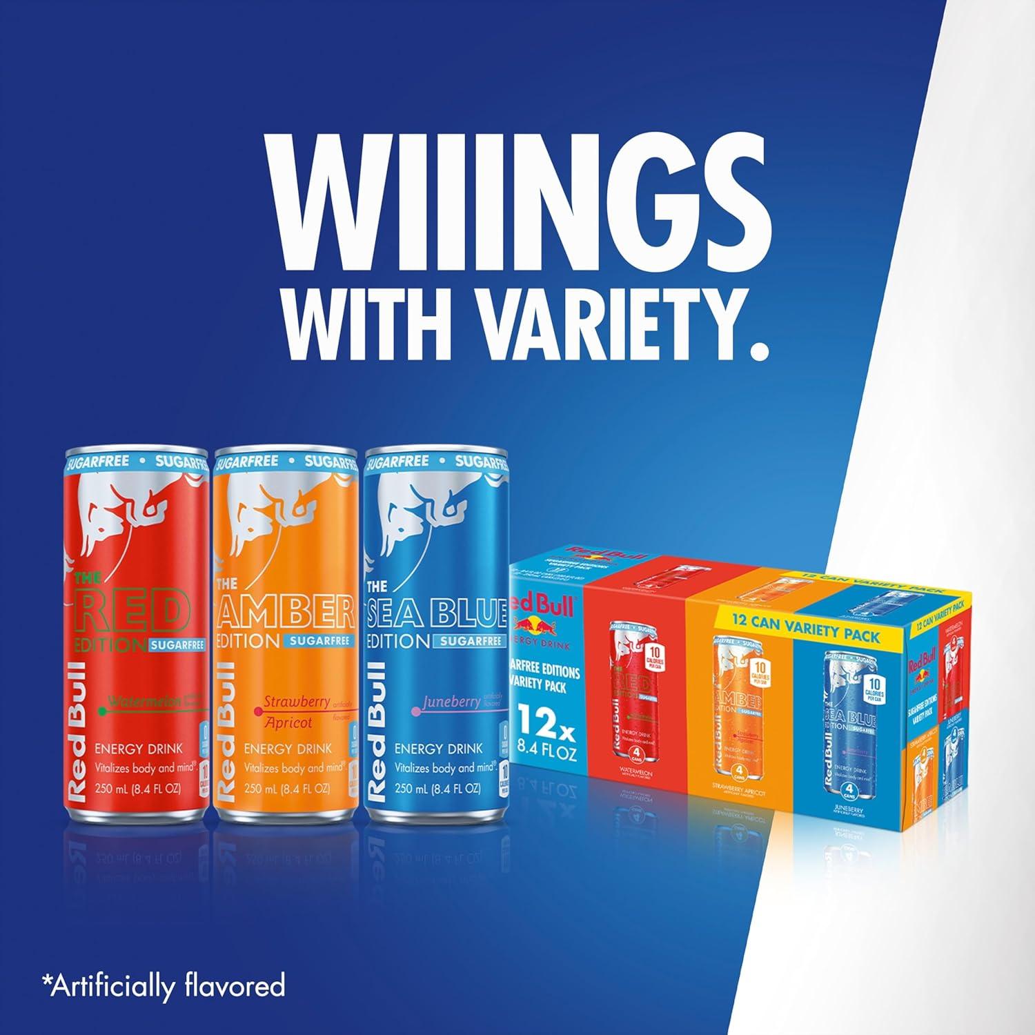 image:imageRed Bull Amber Edition Sugar Free Energy Drink Strawberry Apricot with 114mg Caffeine plus Taurine amp B Vitamins 12 Fl Oz 6 Packs of 4 Cans Pack of 24SugarFree Variety Pack
