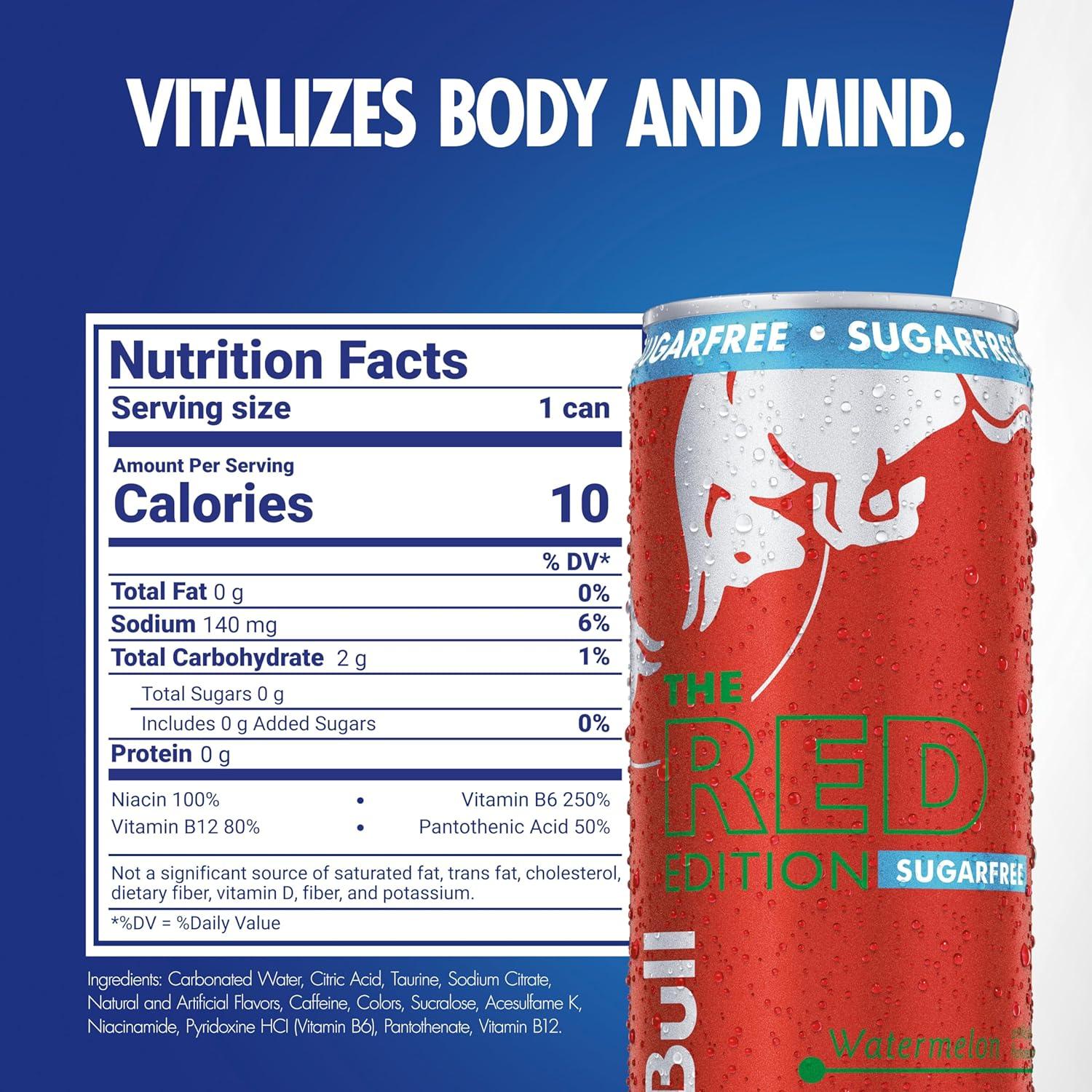 image:imageRed Bull Amber Edition Sugar Free Energy Drink Strawberry Apricot with 114mg Caffeine plus Taurine amp B Vitamins 12 Fl Oz 6 Packs of 4 Cans Pack of 24SugarFree Watermelon