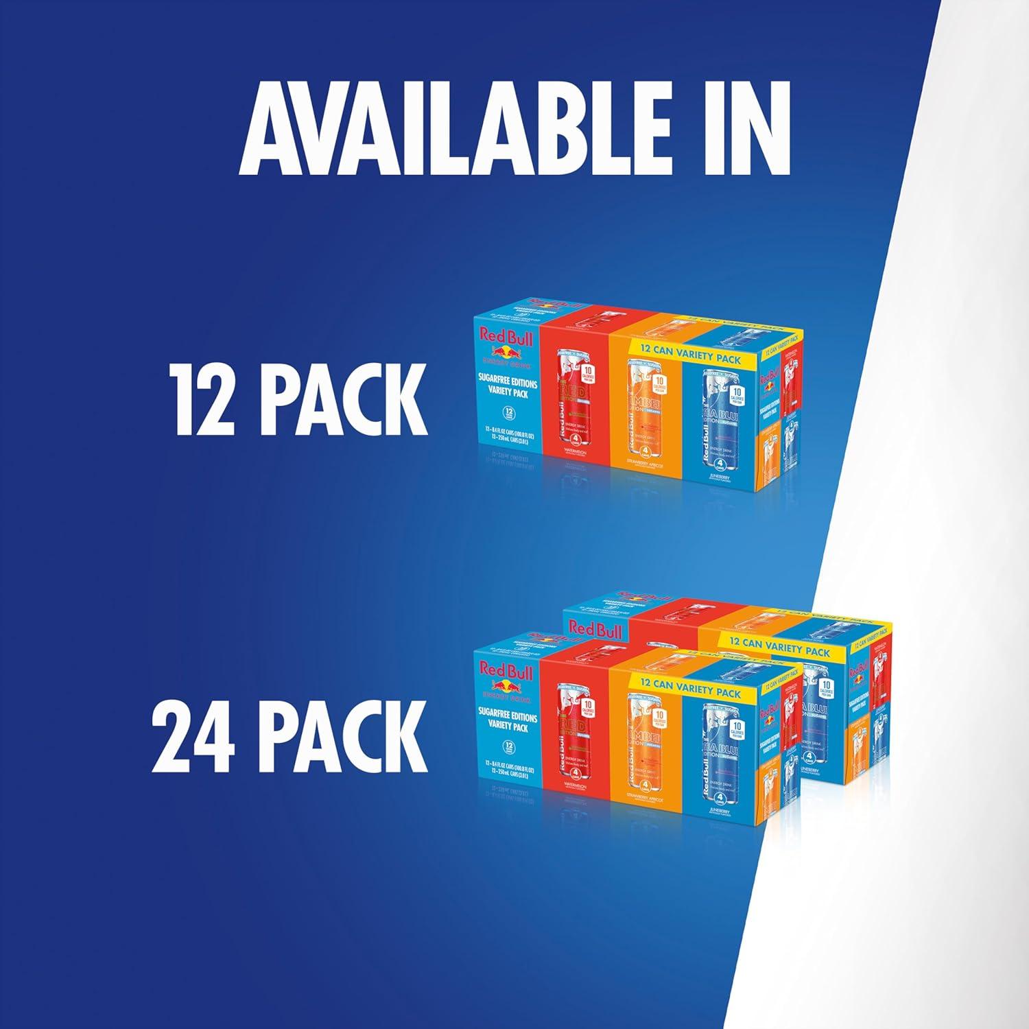 image:imageRed Bull Amber Edition Sugar Free Energy Drink Strawberry Apricot with 114mg Caffeine plus Taurine amp B Vitamins 12 Fl Oz 6 Packs of 4 Cans Pack of 24SugarFree Variety Pack