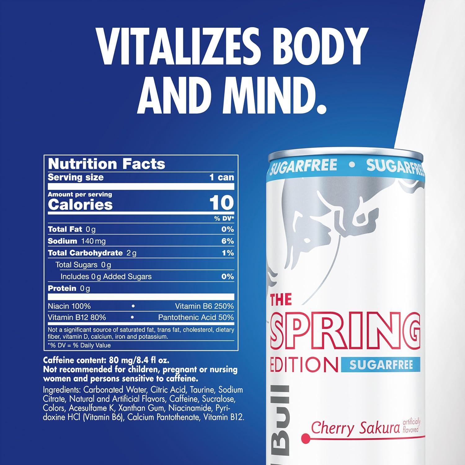 image:imageRed Bull Spring Edition Sugarfree Energy Drink Cherry Sakura 80mg Caffeine Taurine amp B Vitamins 84 fl oz Pack of 24 Cans