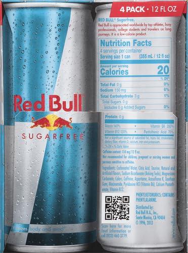 image:imageRed Bull Sugar Free Energy Drink with 151mg Caffeine plus Taurine amp B Vitamins 16 Fl Oz Pack of 12 Cans12 Fl Oz 4pk Pack of 4