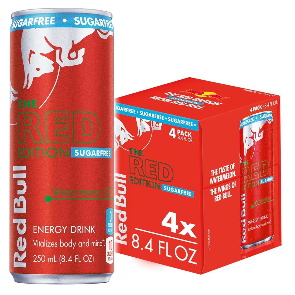 image:imageRed Bull Amber Edition Sugar Free Energy Drink Strawberry Apricot with 114mg Caffeine plus Taurine amp B Vitamins 12 Fl Oz 6 Packs of 4 Cans Pack of 24SugarFree Watermelon