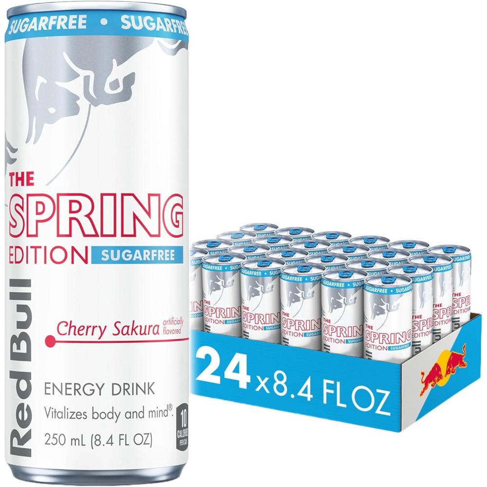 image:imageRed Bull Spring Edition Sugarfree Energy Drink Cherry Sakura 80mg Caffeine Taurine amp B Vitamins 84 fl oz Pack of 24 Cans