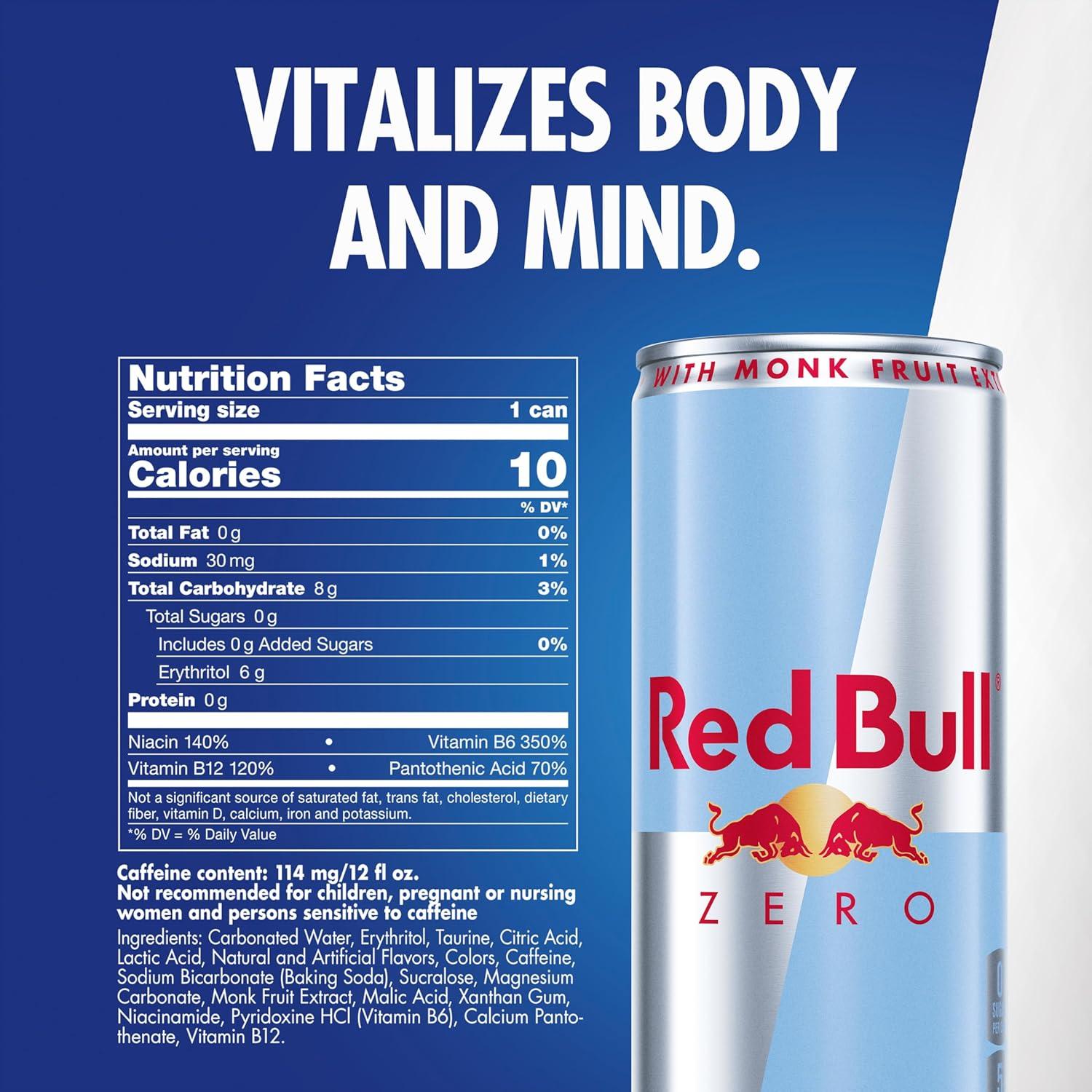 image:imageRed Bull Zero Energy Drink with 114mg Caffeine plus Taurine amp B Vitamins Zero Sugar 12 Fl Oz Pack of 24 CansWhite