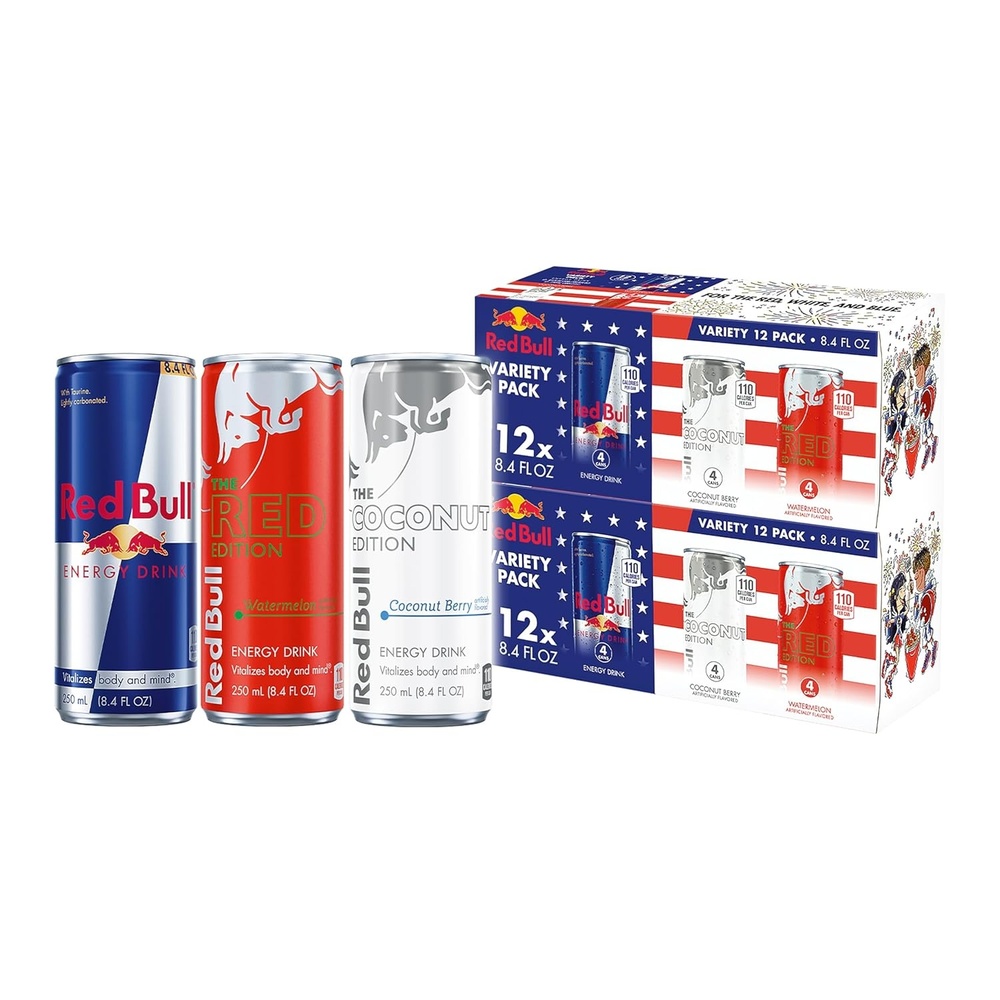 image:imageRed Bull Summer Celebration Variety Pack Red Bull Energy Drink The Red Edition The White Edition 84 Fl Oz 2x12 Pack